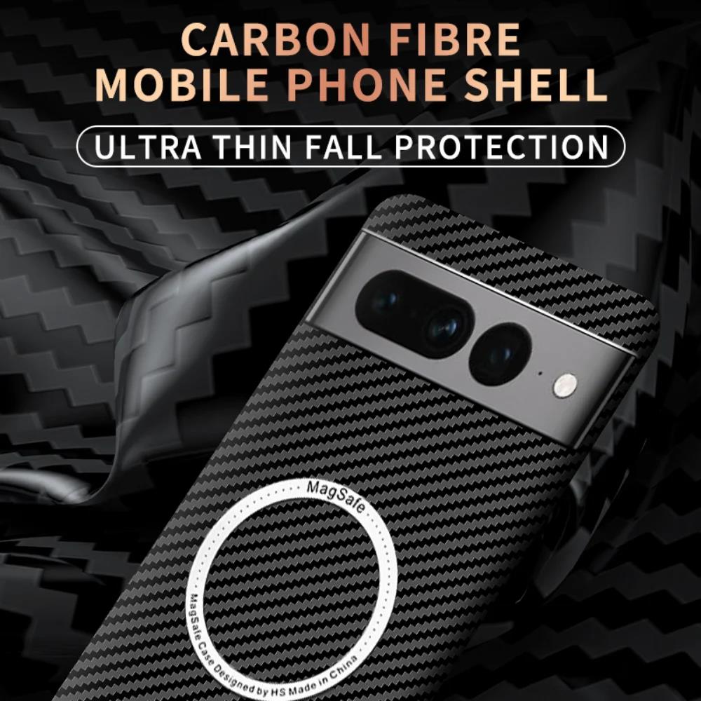 2023New Luxury Carbon Fiber Texture Pattern Magnetic Ultra Slim Case For Google Pixel 7 Pro Matte MagSafe Ring Armor Cover Coque. 