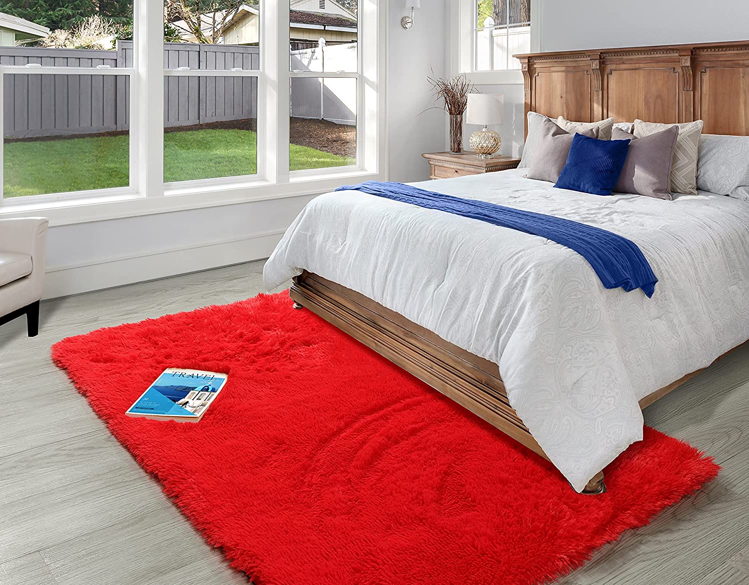Red Ultra Soft Fluffy Rugs Furry Throw Area Rugs Plush Shag Rug Non-Slip Shaggy Modern Decorative Carpet Living Room Carpet Mat. 