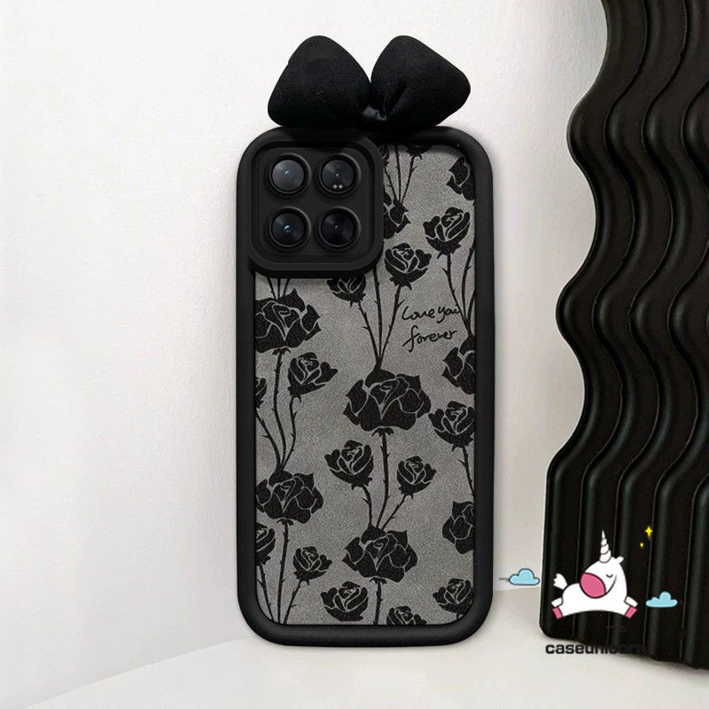Retro Black Rose Art Flower 3D Bow Case Compatible For IPhone 7Plus 15 11 14 13 12 Pro Max XR 15 6 8 6S 7 Plus XS Max X SE 2020 English Fresh Floral Angel Eye Soft Cover. 