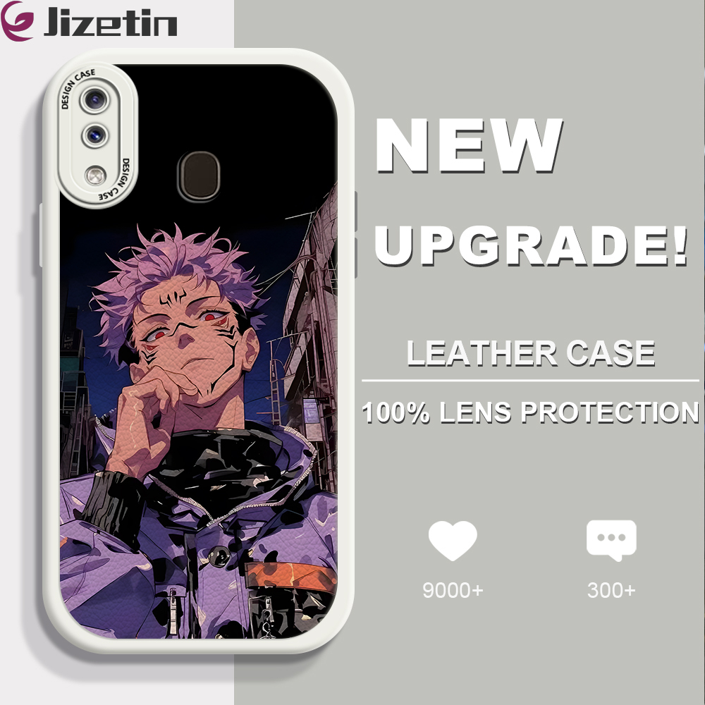 Jizetin for Samsung A20 A30 Back Cover Ryomen Sukuna Lambskin Texture PU Leather Back For Girls Boys Soft Phone Case