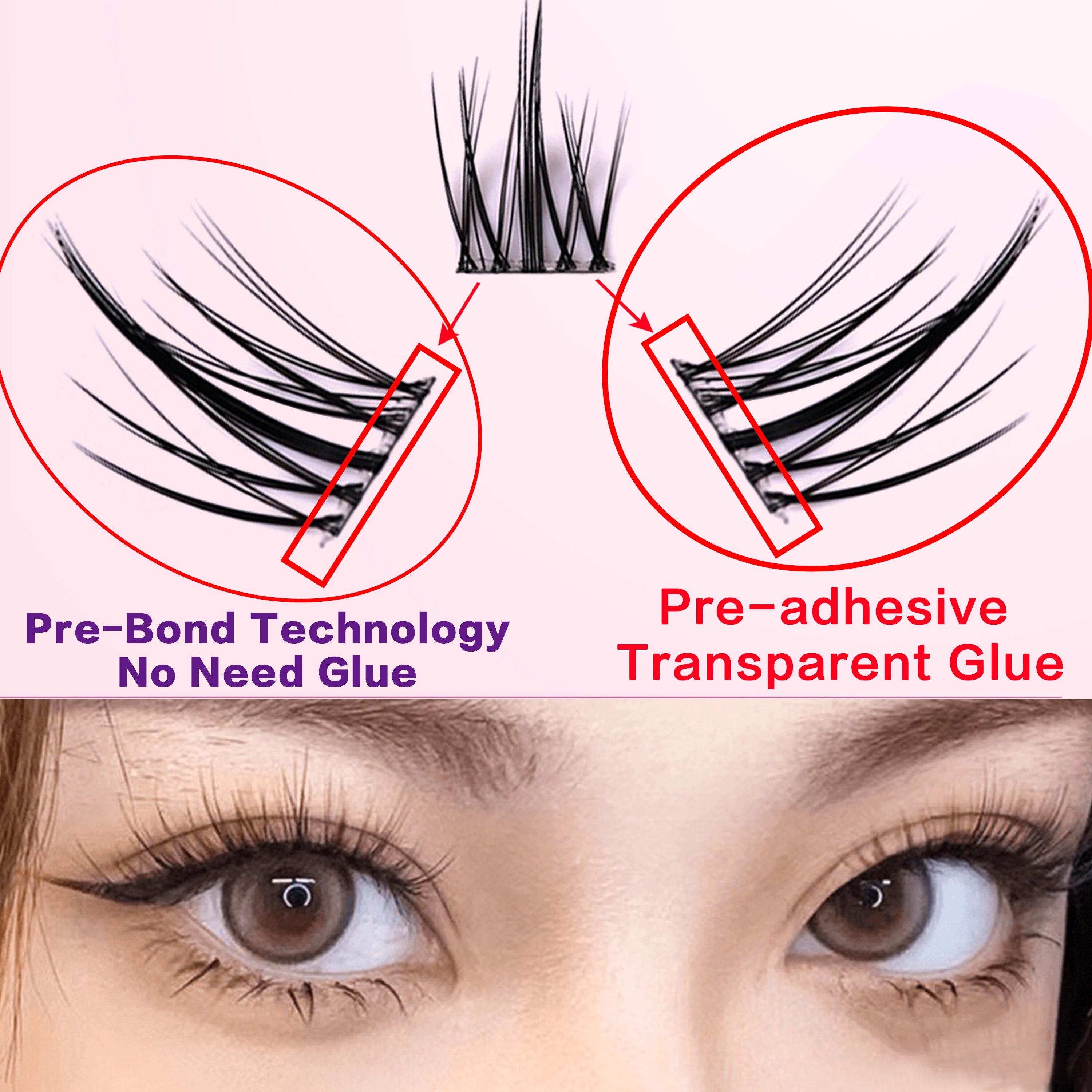 [No Need Glue]PRAECLARUS Crown Pre-Bond Technology No Glue Needed DIY Eyelash Self Adhesive Realistic Eyelash Reusable Natural. 