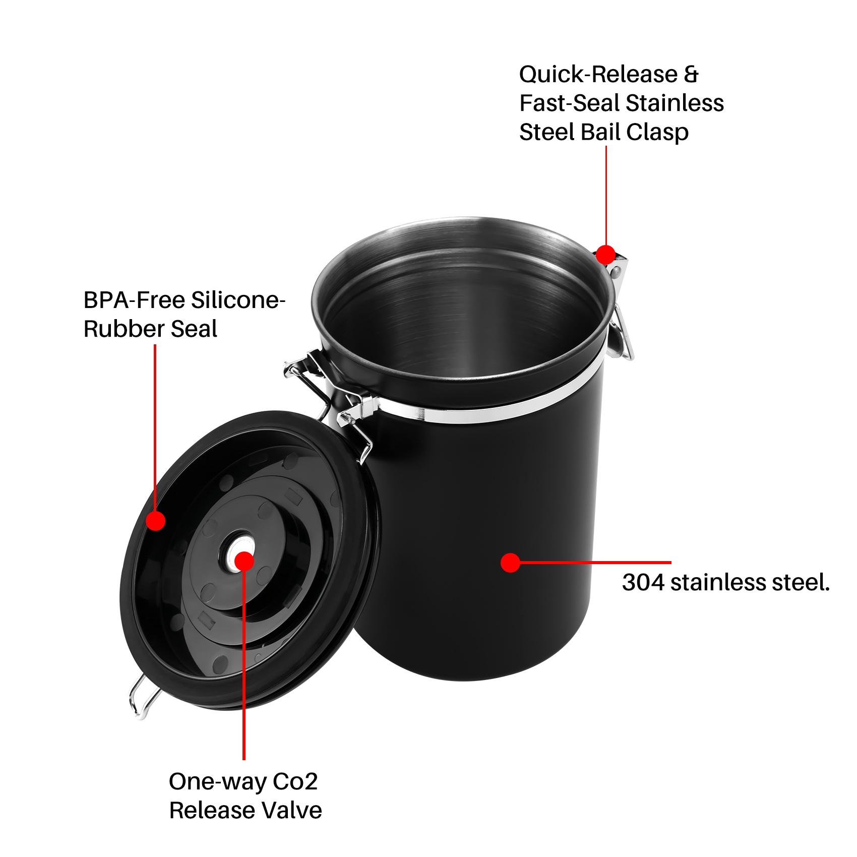 Stainless Steel Airtight Coffee Bean Storage Container with Scoop. 