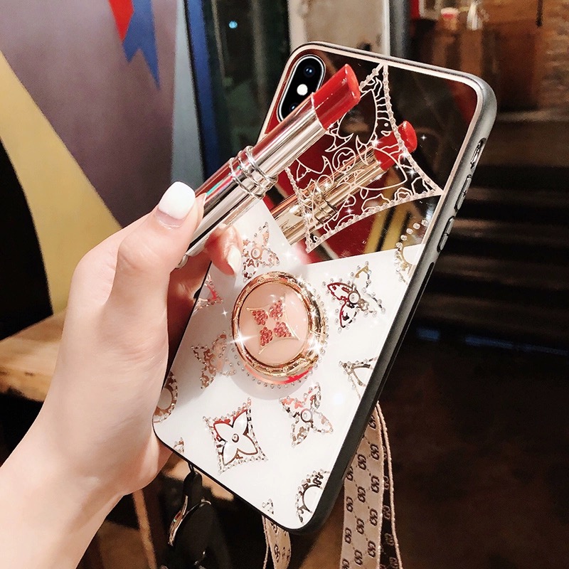 For Iphone XR Mirror Case Magnetic Ring Holder Luxury Diamond Clover Cross for iphone XR Make Up Mirror Back Cover. 