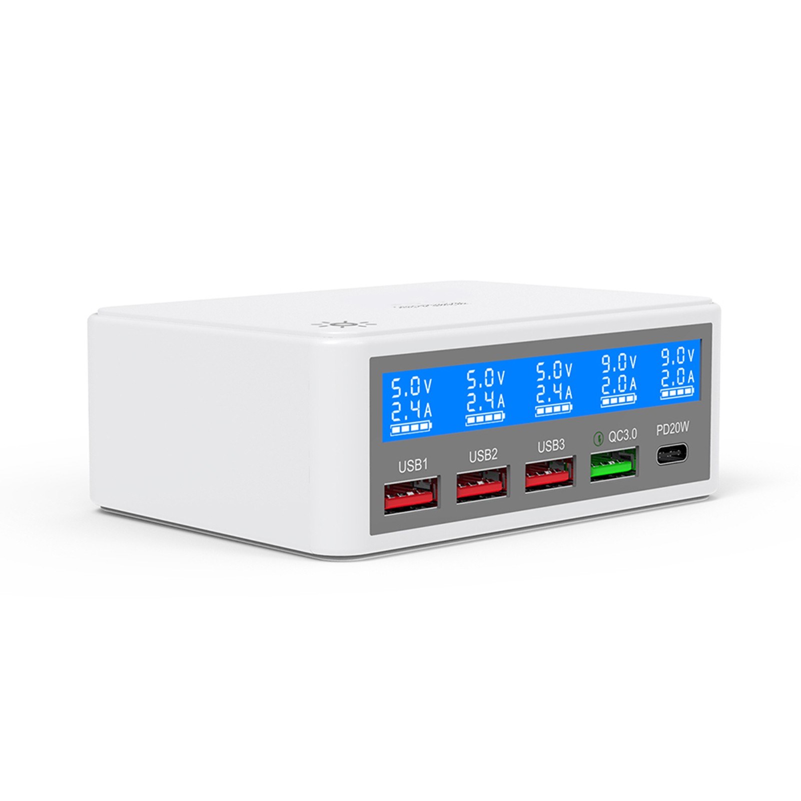 Multiple USB Charger 65W 5-Port USB Charging Stations with LCD Display PD 20W + QC3.0 Fast Charger Multi-Port USB Hub Charger for Smart Phones Tablet Earphone and More-eu. 