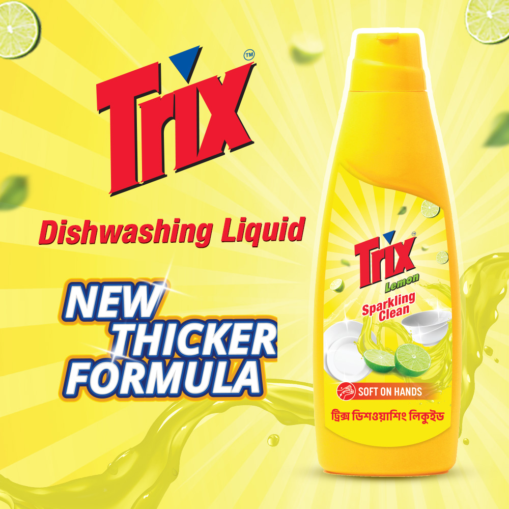 ( Free Scrubber ) Trix Dishwashing Liquid 1L Bottle Lemon Fragrance for Scratch-Free Sparkling Clean Dishes, removes grease stains with power-rich thick foam. 