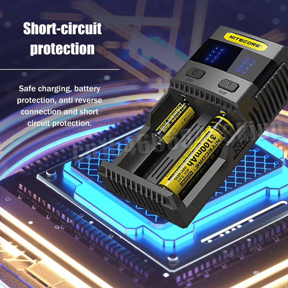 100% New Original Nitecore SC2 Intelligent Faster Charging Charger With LCD Display For IMR Li-ion 18650 14450 16340 AA Battery. 