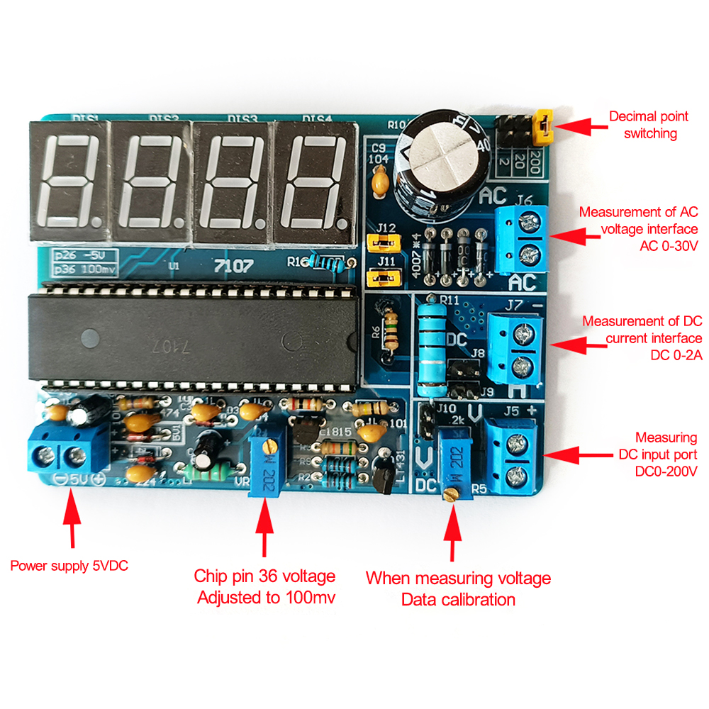 7107 DC 5V Multifunctional AC/DC Voltmeter DIY Kits LED Digital Display Voltage Current Tester Panel Module