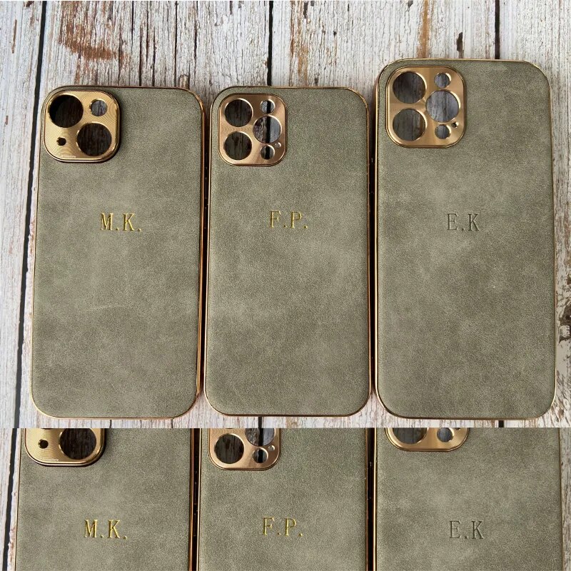 Leather Personalised Customized Name Case For Iphone 11 12 13 14 15 Pro Max Electroplated Frame Lambskin Initials Cover 11 15Pro. 