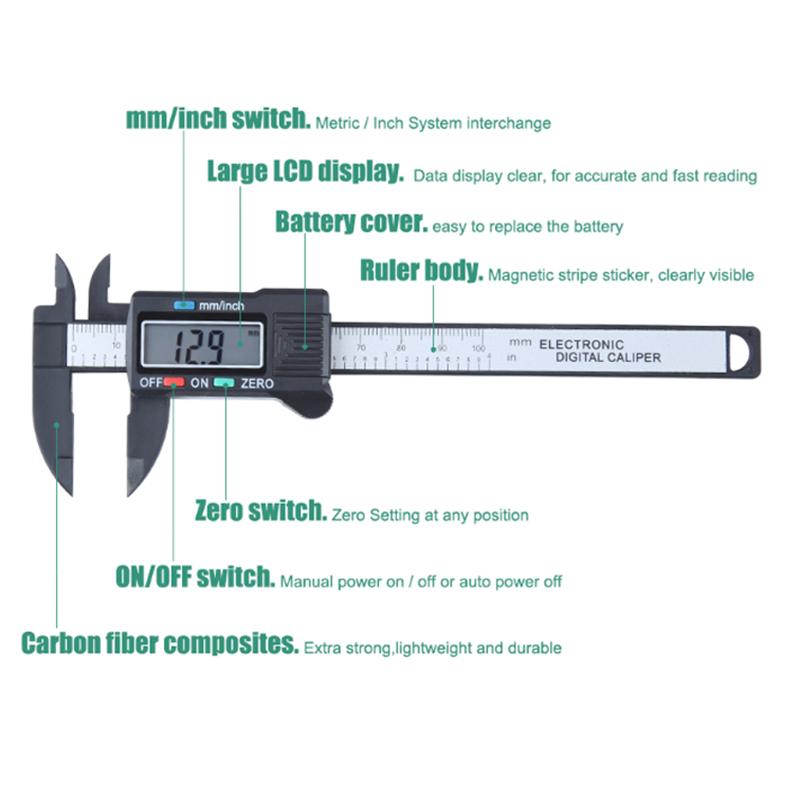 Carbon Fiber Composite Digital LCD Vernier Caliper. 