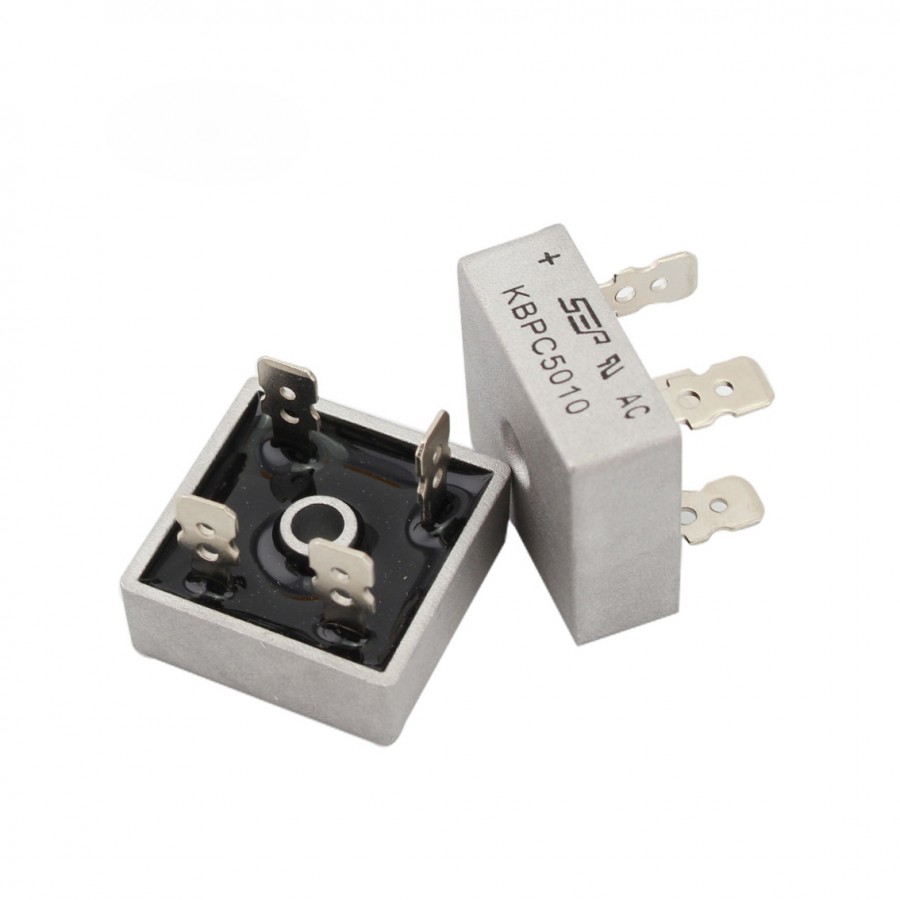 Silver KBPC5010 1000 Volt Bridge Rectifier 5010 Diode 50A 1000V AC To DC Single Phase Metal Housing 4 Pins Leads 50A Diode 1000V KBPC5010 Bridge Rectifier 5010 Full Wave Bridge Rectifier Diode. 