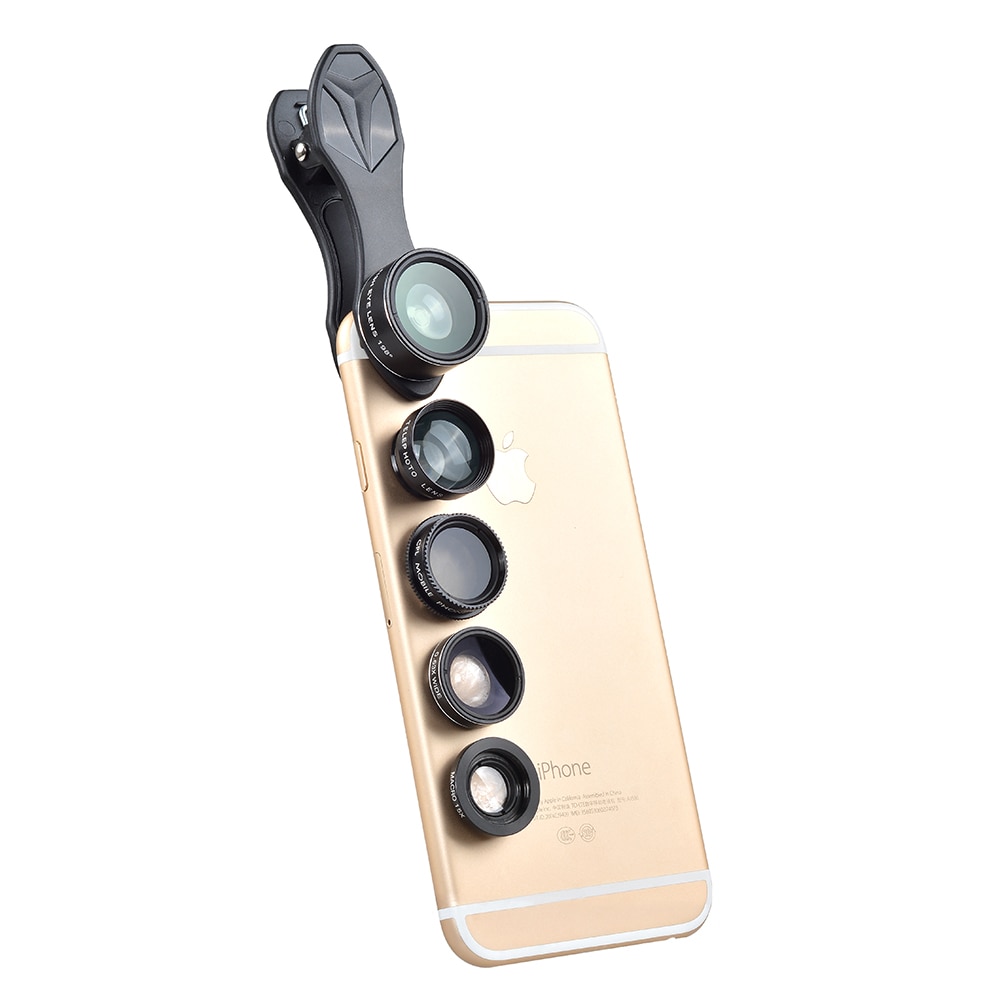 Apexel 5 in 1 HD Camera Lens Kit Fisheye Lens+0.63x Wide Angle+15x Macro Lens+2X Telephoto Lens+CPL Lens for iPhone Samsung DG5. 