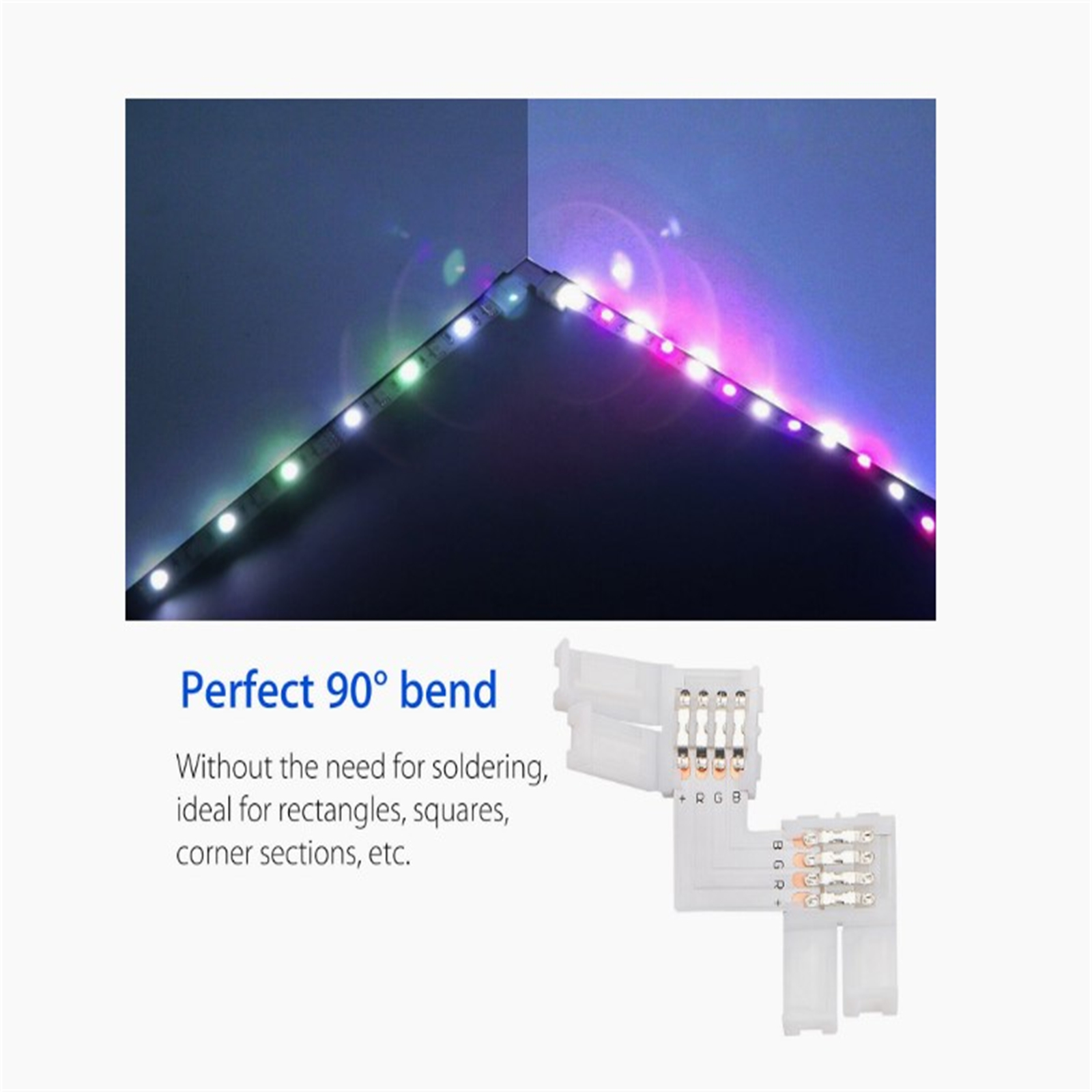 10x 10mm 4 Pin 5050/3528 Rgb Led Strip Light Corner Connector L-shaped Design Pbt Fireproof Material Pcb Adapter. 