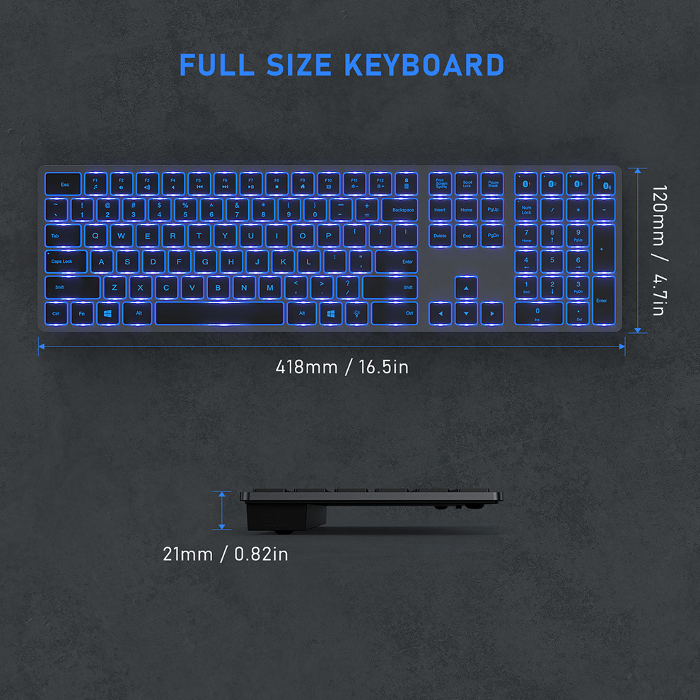 SeenDa Backlit Bluetooth Keyboard Multi-Device Slim Rechargeable Keyboard Backlit Wireless Keyboard Compatible for LaptopTablet. 