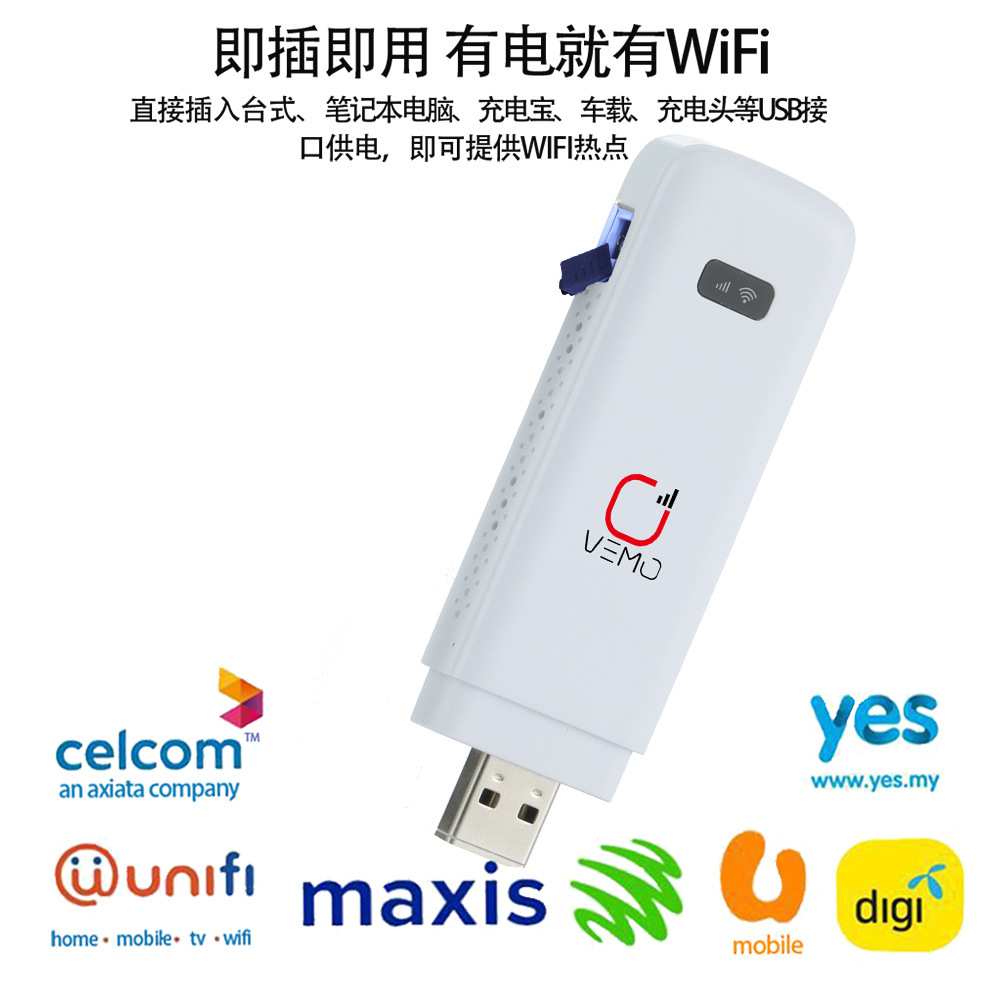 Vemo with antenna interface, USB card insertion, wireless 4G portable wifi router, all network connectivity