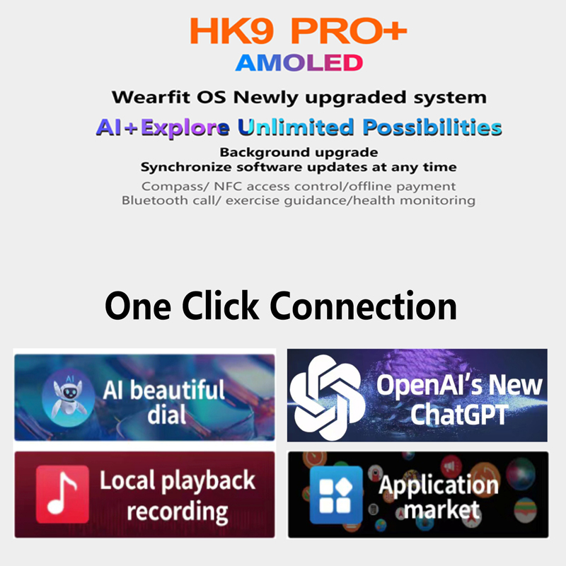 Chat GPT AMOLED HK9 Pro Plus Smart Watch Dual Straps HK9 Pro+ 2GB ROM NFC Compass BT Call Ai Watch Face Smartwatch Men Women. 