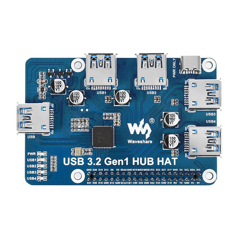 USB 3.2 Gen1 HUB HAT USB HUB Splitter Hub for 4B 3B+ 3B 2B Zero W WH, with 4X USB 3.2 Gen1 Ports, Driver-Free Plug&Play. 
