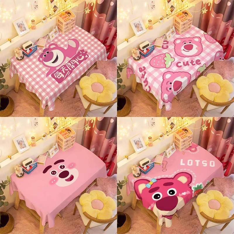 Cute strawberry bear tablecloth, study desk, table cloth, student dormitory, cartoon bedroom, dustproof cloth, coffee table, desk mat. 
