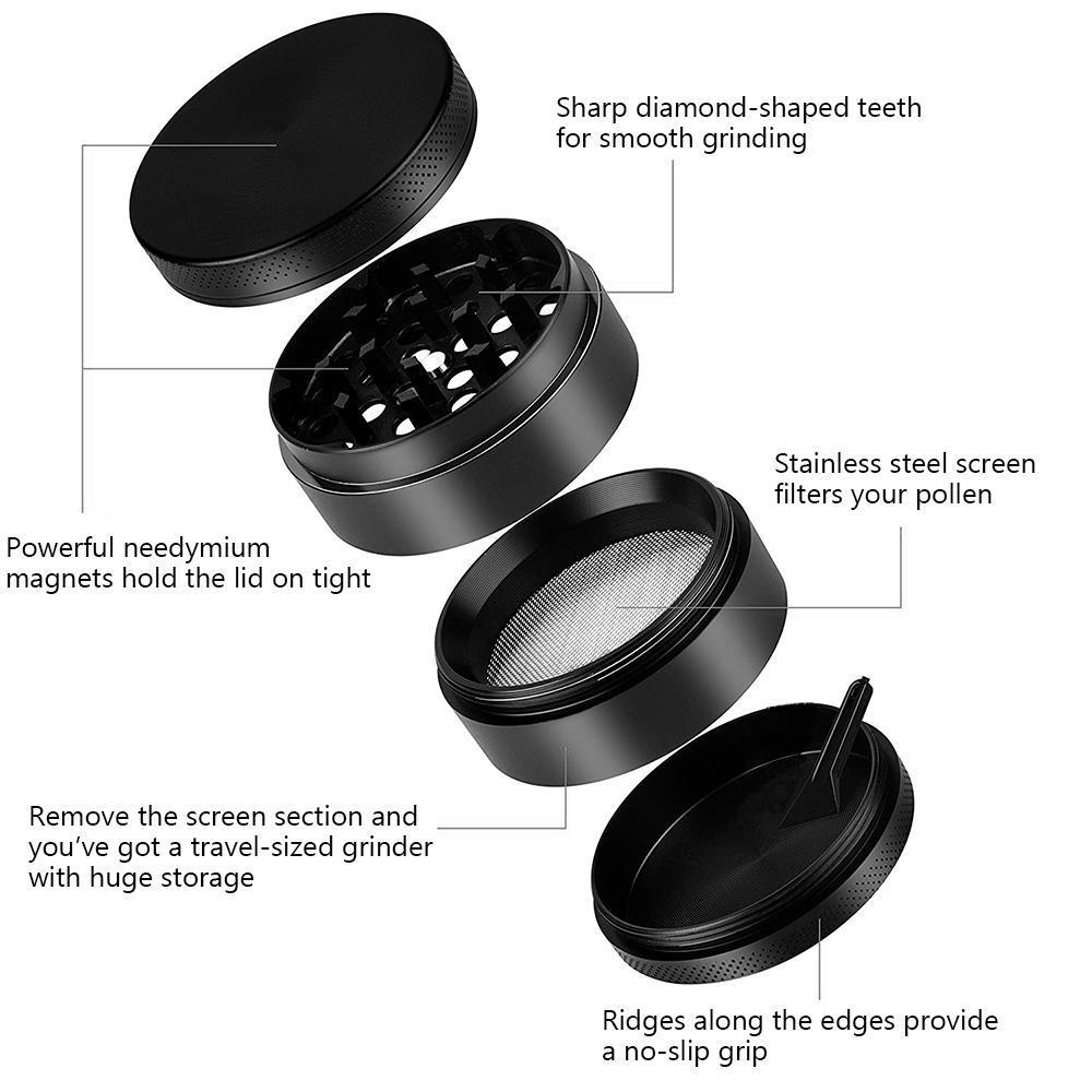 Goglor Spice Herb Grinder, 4 Piece Grinder with Pollen Scraper, Vancens Upgraded Version Zinc Alloy Crusher with Razor-sharp Teeth. 