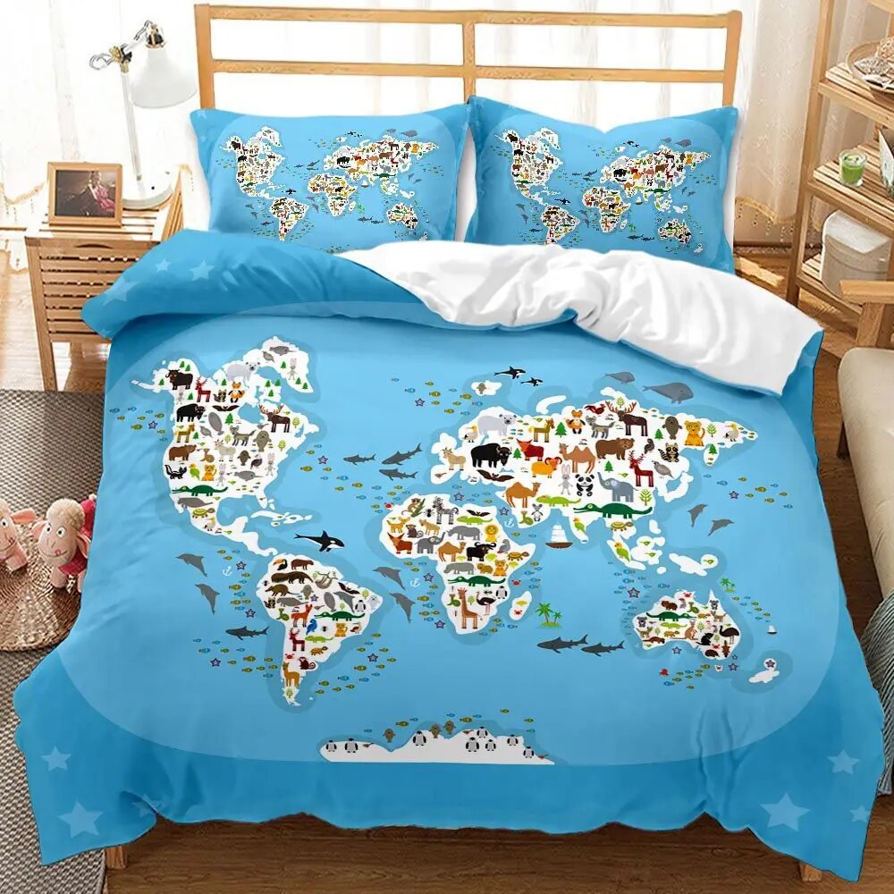 On the bed three-piece sets of four-piece sets, the earth map bedspread sets bedding to map production. 