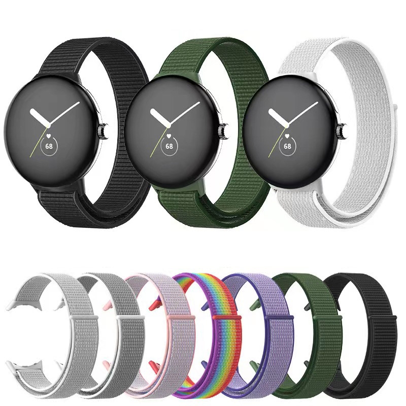 For Google Pixel Watch Nylon Woven Plastic Connector Watch Band. 