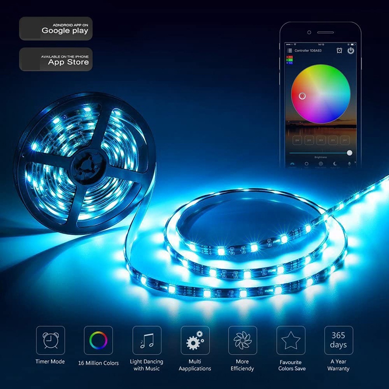 RGB Led Light Strip Voice Control Work with Alexa & Google Home, WIFI Wireless Smart Controller with Free App Via IOS Or Android. 