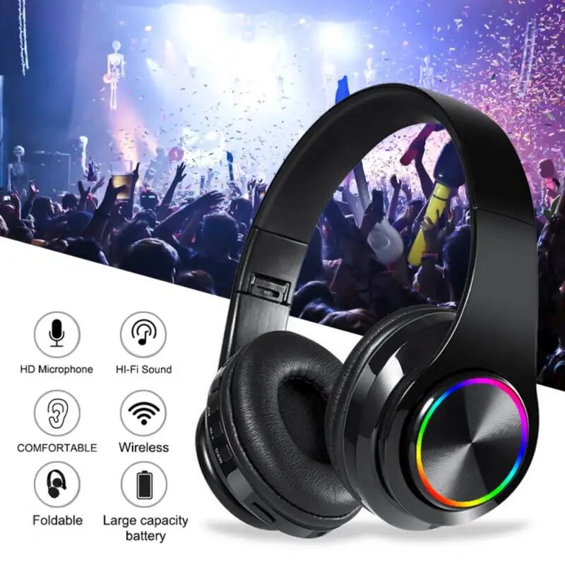 【Lejia】B39 Wireless Headphones Portable Folding With HD Microphone LED Lights Bluetooth Support TF Card Music