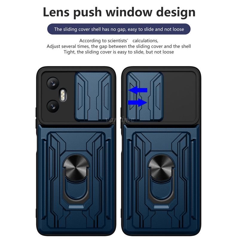 For Infinix Hot 20 5G card slot case slide camera lens ring stand shockproof cover. 