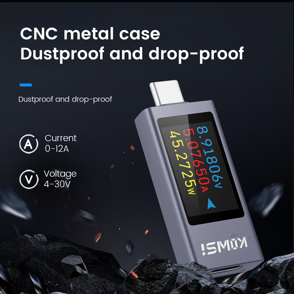 KWS-2301C Type-C Current and Voltage Monitor DC 4-30V 0-12A Power Meter Tester PD Battery Capacity Digital LCD Display Meter. 