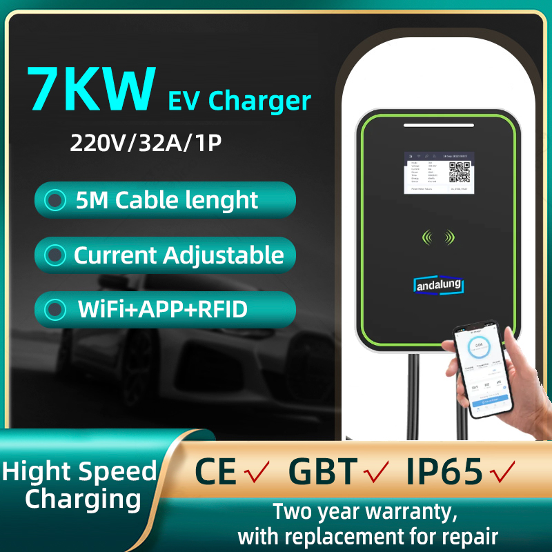Andalung 7kw EV Charger Station GBT 32A EVSE Charging Wallbox Type2 With APP Wifi Control And RFID Cards