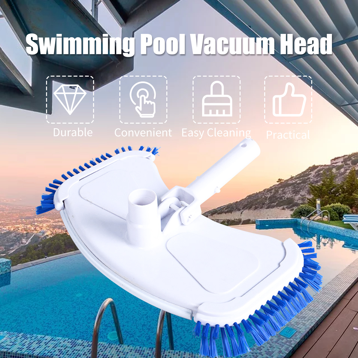 Swimming Pool Vacuum Head with Swivel Hose Connection and Clip Handle Pool Flexible Cleaning Brush Pool Surface Cleaning Tools Removes Debris Clean Corners. 