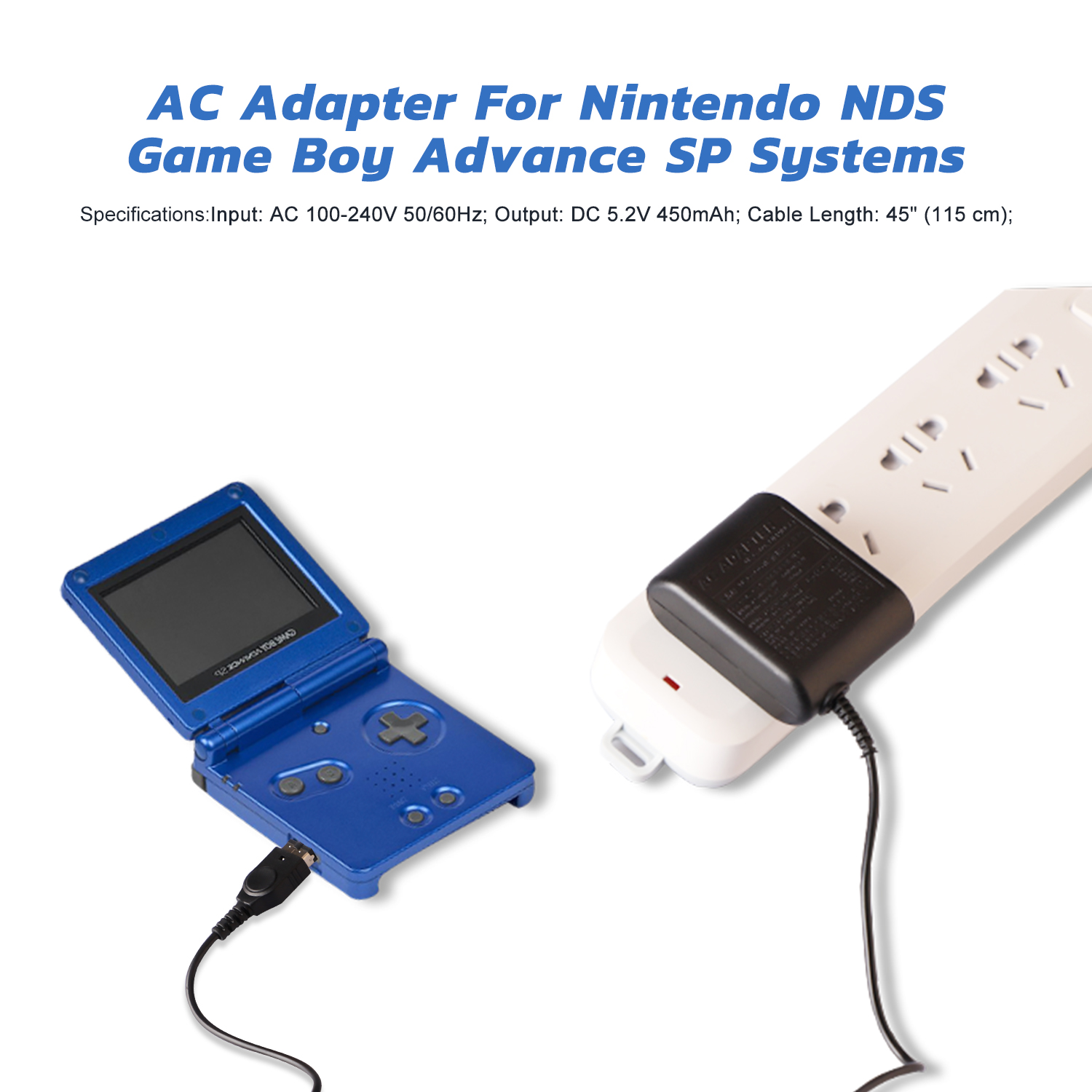 AC Adapter for Nintendo DS and GameBoy Advance SP Systems Power Charger, Wall Travel Power Charging Cable 5.2V 450mA for GBA SP. 