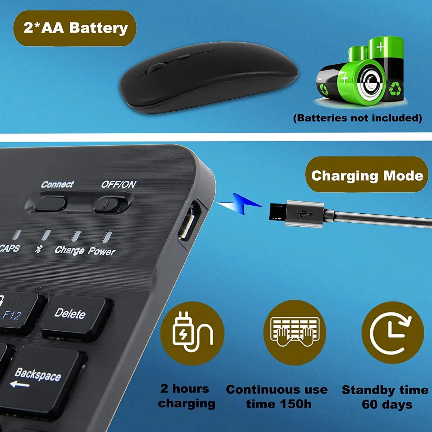 Bluetooth Keyboard & Mouse Combo for Mac, PC, Laptops, iPad, Tablets | Rechargeable Keyboard and Silent Mouse | Ultra-Slim, Quiet Typing, Wireless, Portable and Lightweight Keyboard Mouse Set. 