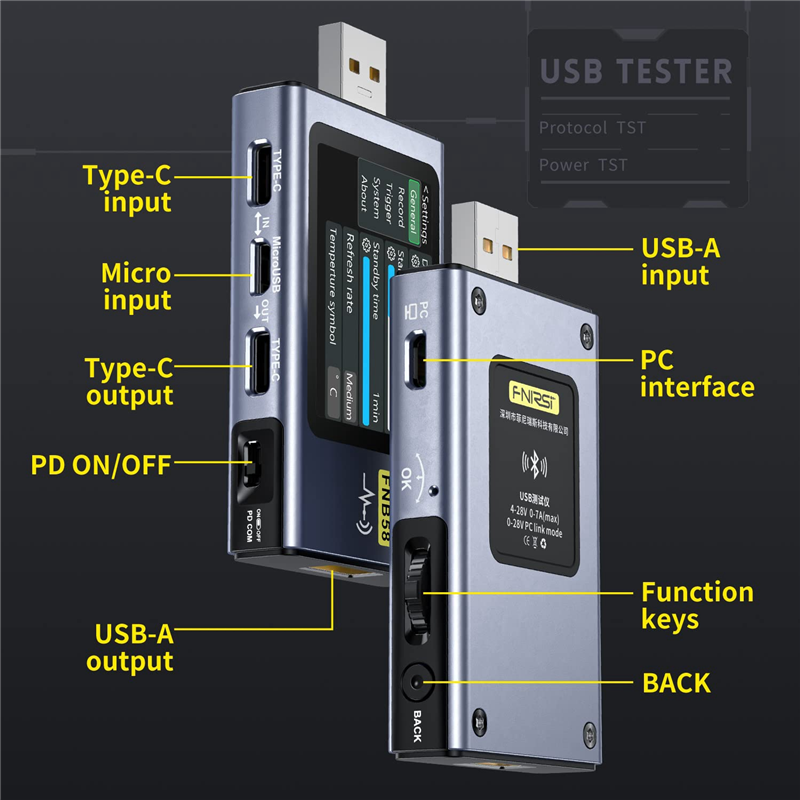 FNB58 USB Tester Fast Charge Detection Trigger Capacity Measurement Ripple. 