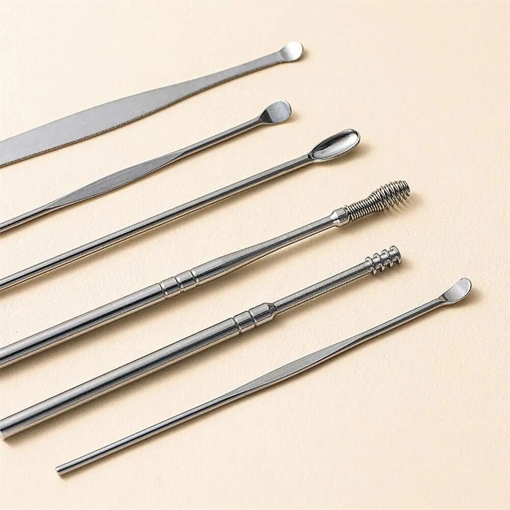 6pcs/set Ear Cleaner Wax Vac Removal Stainless Steel Ear Wax Pickers Ear Cleaning Tools Spoon Earwax Remover Beauty Health Earpick. 