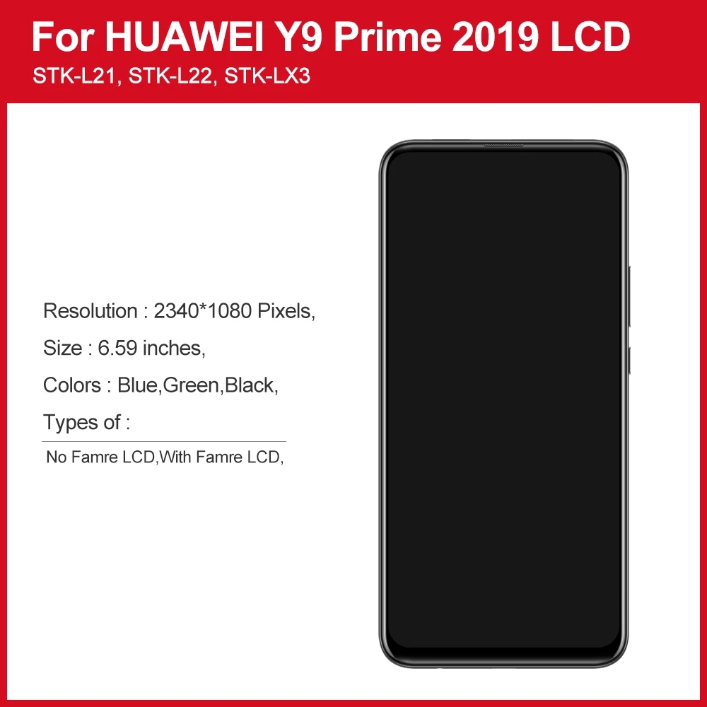 LCD No Frame For HuaWei Y9 Prime 2019 Y9s P Smart Z Display Touch Screen Digitizer Assembly Replacement Parts. 