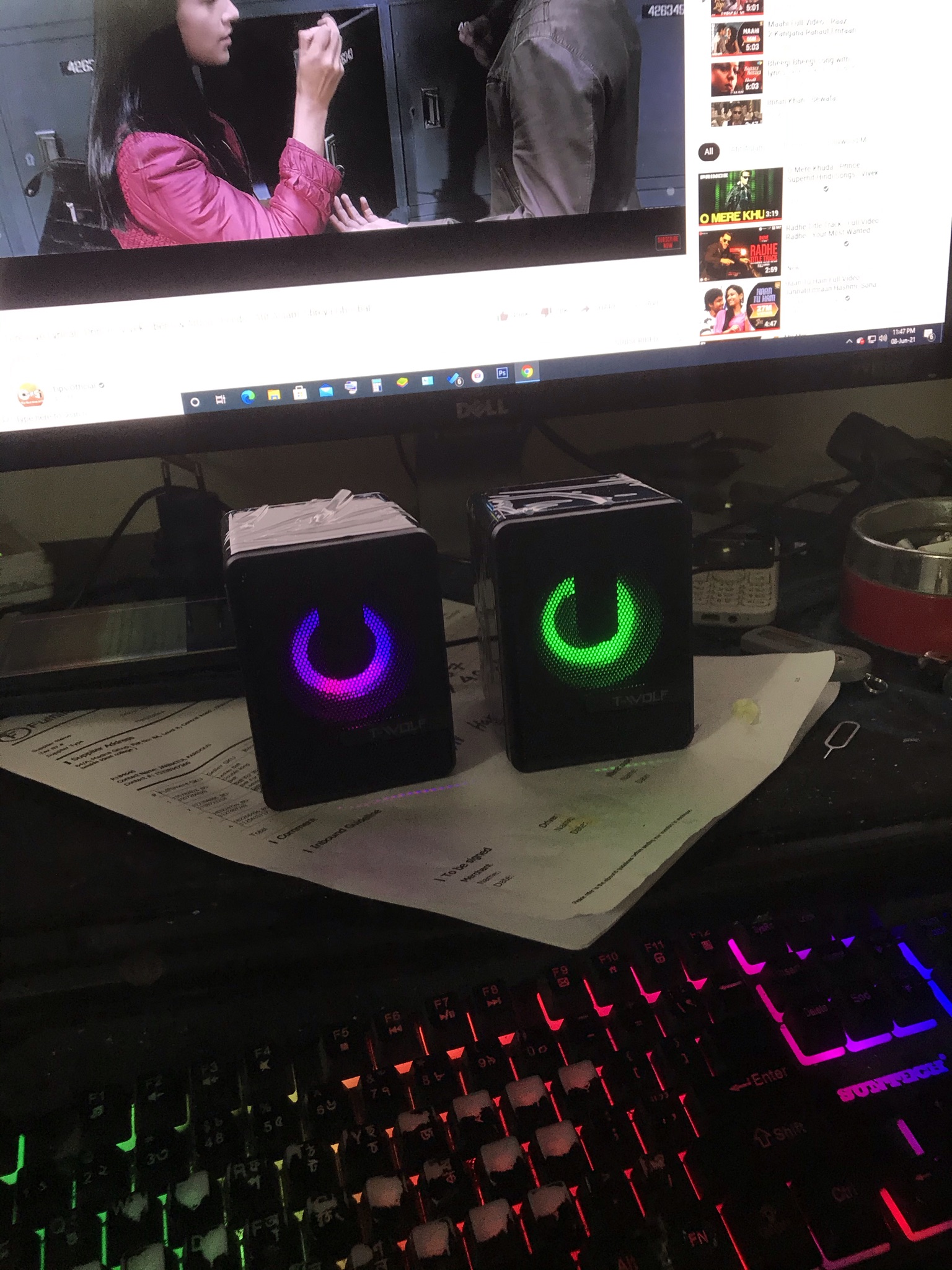 RGB Gaming Speaker T-Wolf S3 Mini USB Speaker With RGB Lighting Gaming Speaker For PC RGB Speaker For PC Laptop Speaker With 3.5mm Audio AUX. 