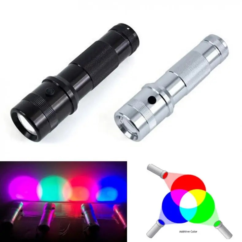 Colorshine Color Changing RGB LED Flashlight 3W Aluminium Alloy RGB Edison LED Multicolor LED Rainbow of 10 Color Torch