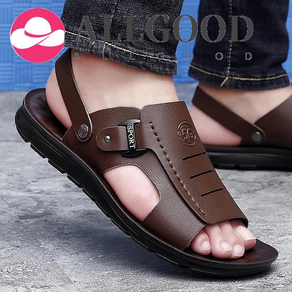 Men's Leather Sandals Flat Bottom Lightweight Slippers Casual