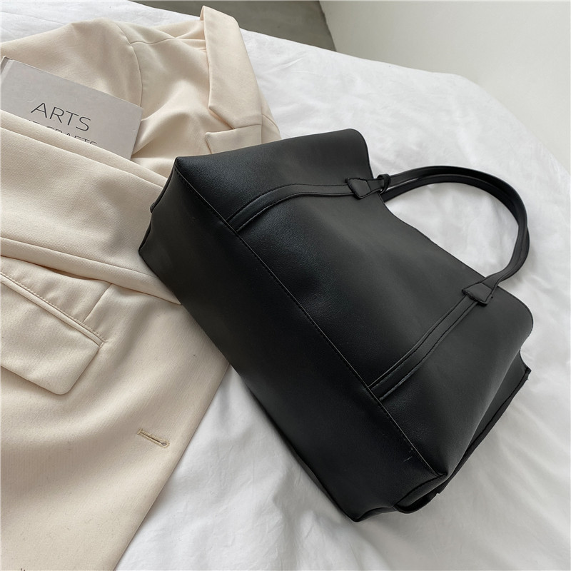 Autumn and Winter Big Bag Women's 2021 New Korean Version Trendy Simple Large Capacity Soft Leather Tote Bag Casual and Versatile Shoulder Bag. 