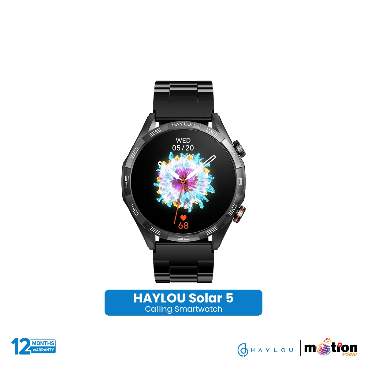 Haylou Solar 5 1.58" AMOLED Display BT Calling Smart Watch ( Metallic + Silicone ) Strap. 