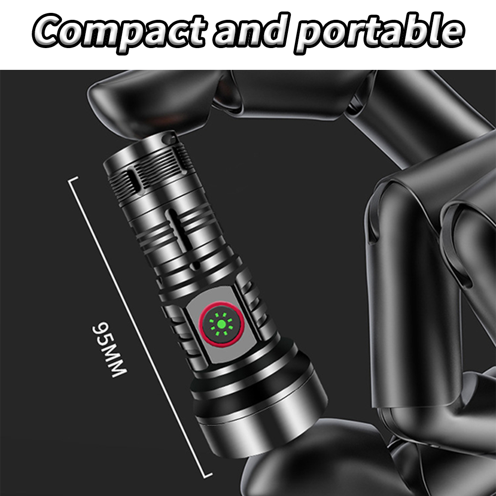 GC LED Extremely Bright Torch, 50000 Lumens Flashlight, Type-C Rechargeable Zoom Torch, IP65 Waterproof Flashlight With 4 Light Modes For Camping Hiking. 