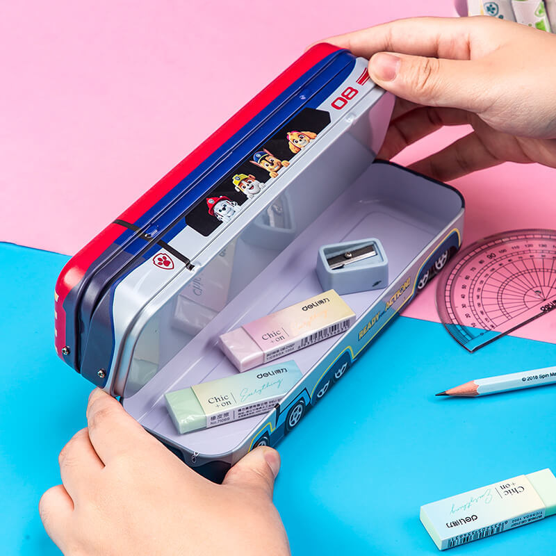 Deli Pencil Box 70854 Paw Patrol Stationery Box Multi-Layer for Students and Children 3 Layer Metal Stationery Storage Box. 