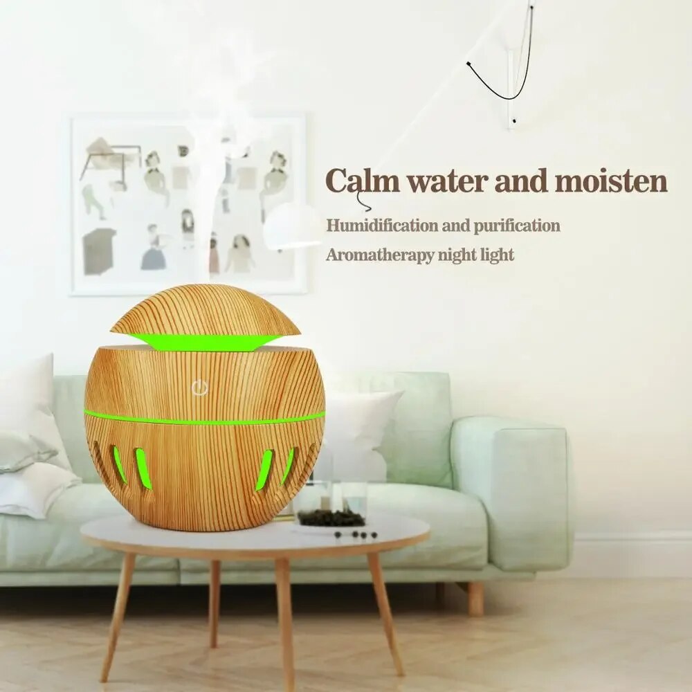 Aroma Diffuser Ultrasonic Air Humidifier Aromatherapy Mist Maker Cool air Light Wood With LED Lights For Home Office Sleep. 
