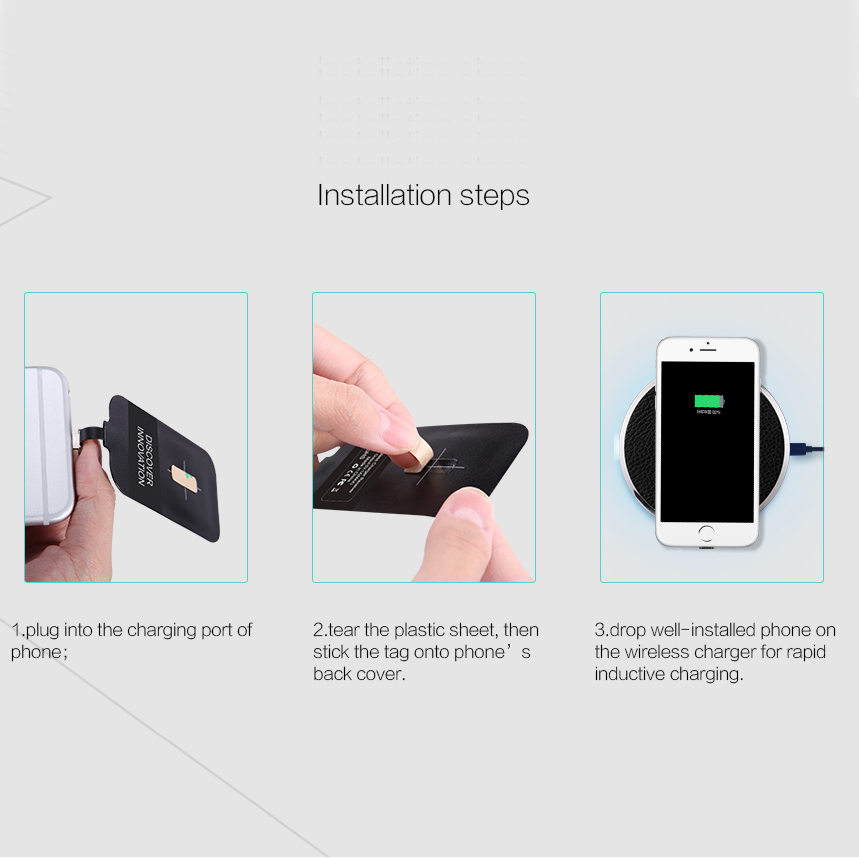 Nillkin Universal QI Wireless Charging Receiver Pad Patch Module Chip Wireless Charger Receiver Adapter for lightning Micro Type-C. 