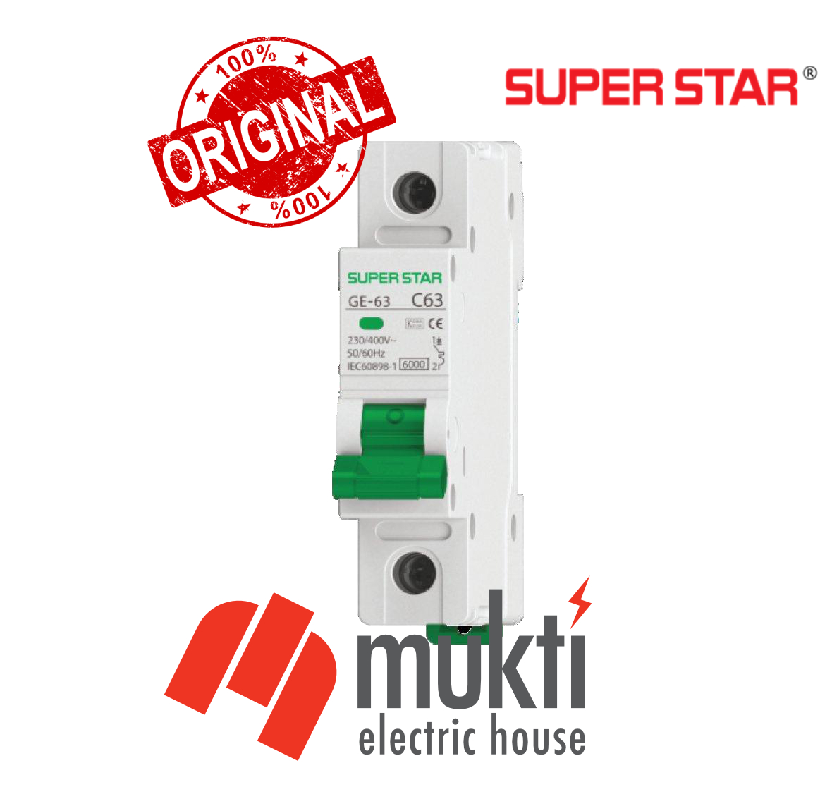 SUPER STAR MCB SP 63A 3kA Miniature Circuit Breaker Single Pole 1P SSG SUPERSTAR. 