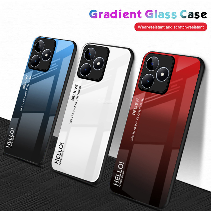 Quiberk for Realme C51 / C53 / Note 50 Tempered Glass Hard Case Gradient Color Back + Soft Frame Shockproof Phone Cover. 