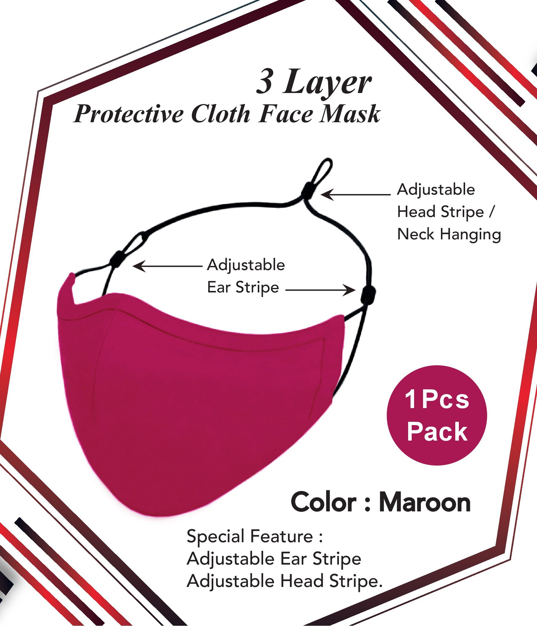 Fashionable 3 Layer Reusable Cloth Fabric Face Mask - mask. 