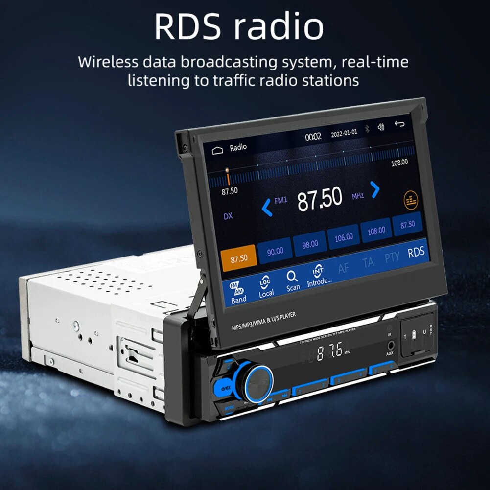 7 Car Stereo Radio Single Din Dynamic Lighting Touch Screen Player Compatible For IOS Auto Interaction System/Android Auto. 