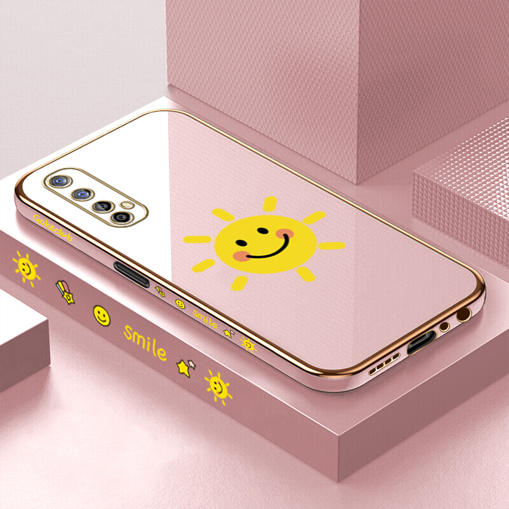 ZeroQiQi for Realme 7 Realme Narzo 20 Pro Back Cover Smiling Sun Luxury 6D Plating Case Side Pattern Soft Silicone Square Phone Cases + Free Lanyard. 