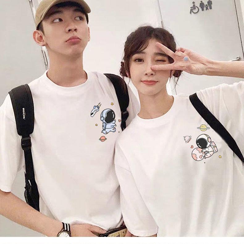 Couple Wear Summer Short Sleeve White T T-shirt bf Korean Style Loose 2024 New Men's and Women's Couple's Top